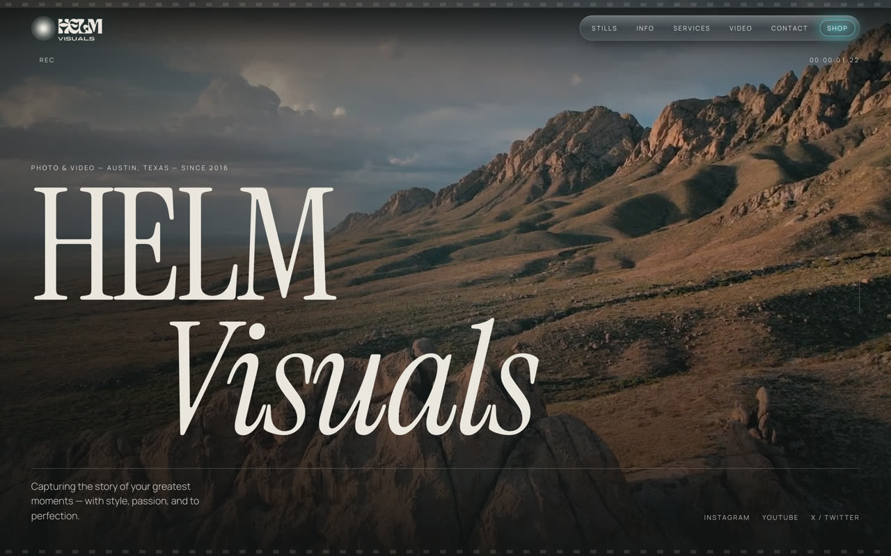 Helm Visuals — Portfolio and print shop for an Austin photographer.