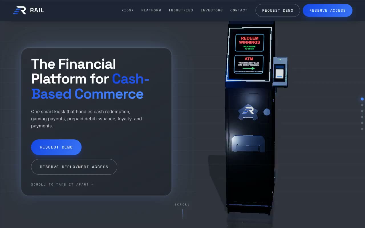RAIL Technologies — Self-service kiosks for cash redemption and gaming payouts.